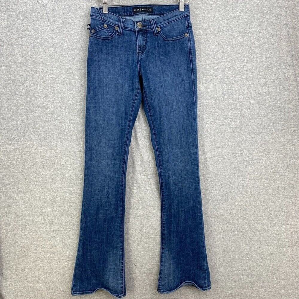Rock & Republic Jeans Womens 4 Blue Denim Boot Cut Embroidered Stretch Pockets